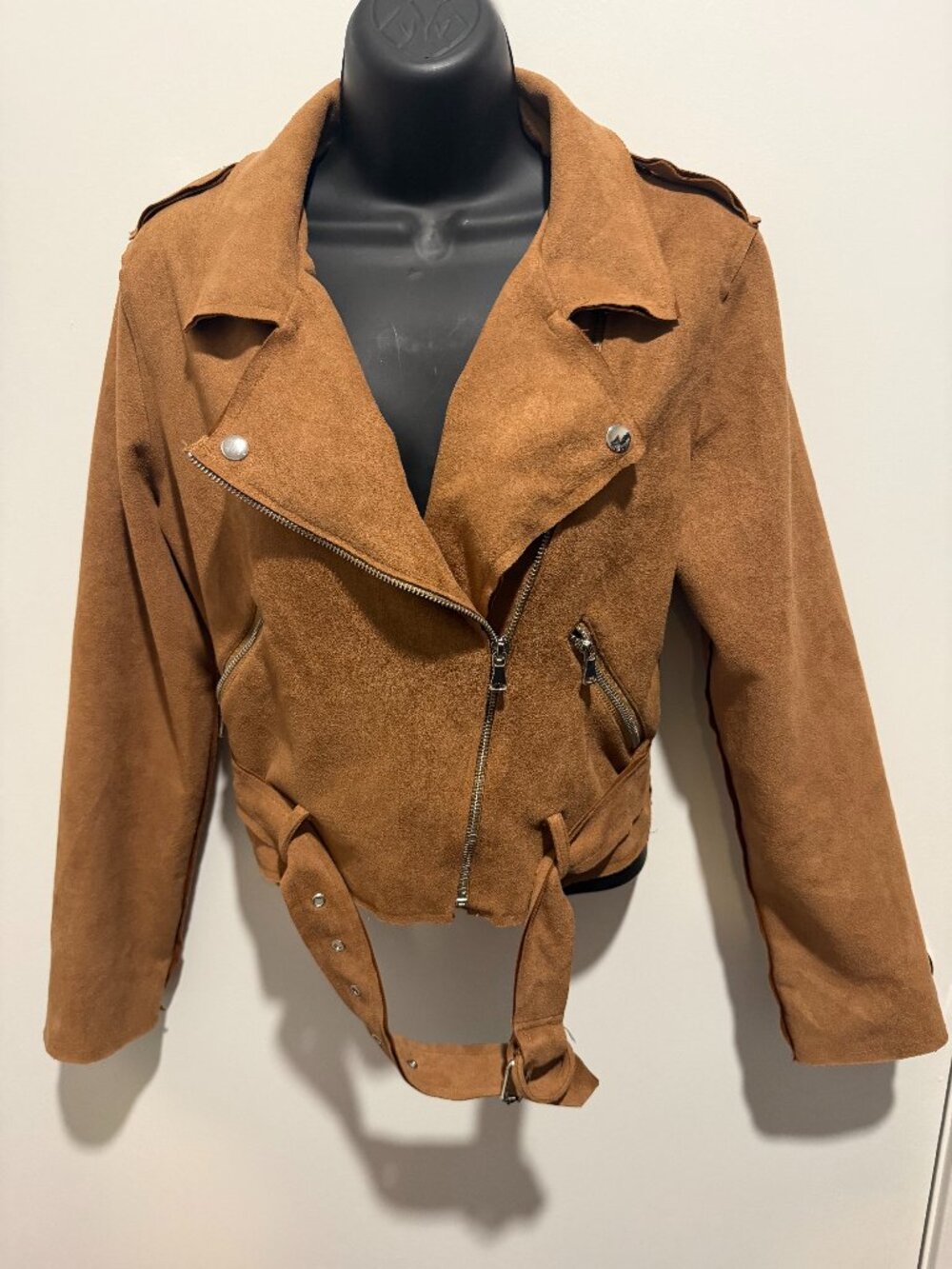 Favlux Tan Faux Suede Moto Jacket • Size Large • Lightweight • NWOT